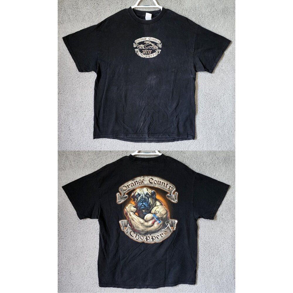 VTG Orange County Choppers NY New York Bull Dog Black‎ T Shirt Men's Size XL